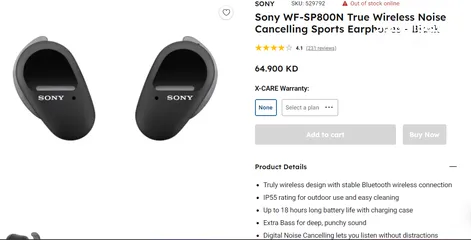  4 Sony WF-SP800N True Wireless Noise Cancelling Sports Earphones - Black