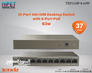  1 Tenda TEF1110P-8-63W محول 10 منافذ 10/100M مع 8 منافذ PoE