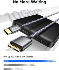  6 كابل محرك الأقراص الصلبة JSAUX 10 جيجابت في الثانية Micro B إلى USB C بطول 1.5 قدم