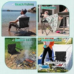  4 Al Maari Folding Camping Chair  Portable Beach Chair with Cup Holder  With Carry Bag  For Fishing