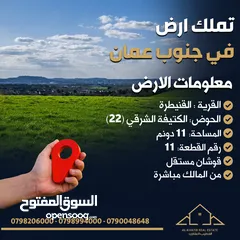  1 قطعة ارض للبيع في القنيطرة حوض الكتيفة الشرقي (22) - قطعة رقم (11)  بمساحة (11) دونم - وبسعر مغري