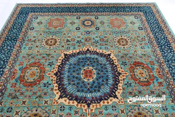  4 250x300 cm Afghan handmade mamluk carpet, 8x10 carpet Turquoise color, Afghan sheep wool