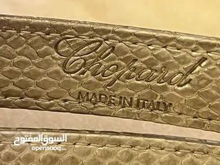  9 حزام  Chopard Chopard Metallic Gold Python Embossed Leather Miss Happy Belt 115CM