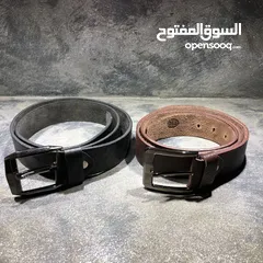  3 حزام جلد طبيعي لونين