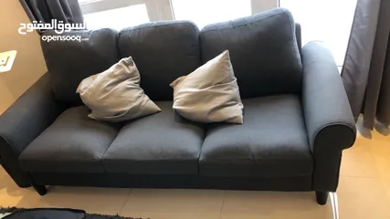  1 IKEA couch and dining table and coffee table