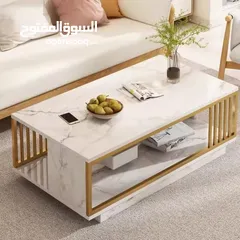  3 طاولة جانبية خشبية متينة بتصميم رخامي مناسبة لغرفة المعيشة وغرفة استقبال الضيوف اطار ستيل ذهبي