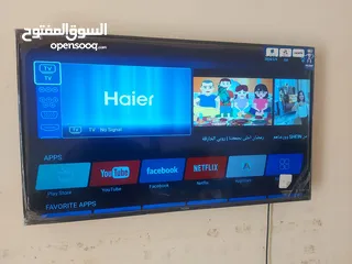  1 Haier 43" Smart TV in good condition for sale with the packaging box and wall bracket