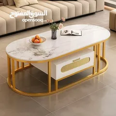  1 طاولة وسط مودرن فخمة أجمل تحفة فنية حتاخديها لبيتك سطح خشب ماربل فاخر باللون الأبيض .