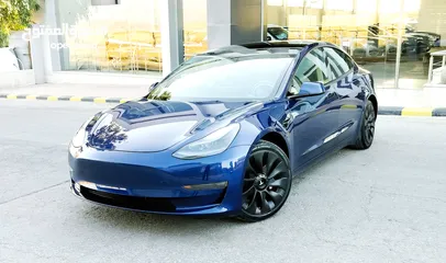  29 تيسلا 2023 model 3 فحص كامل 7 جــــيـــــد بدون جمرك اوتوسكور +B لون مميز بحالة الوكالة ممشى قليل