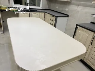  5 طاوله مطبخ خشب زان لون ابيضّ