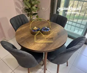  21 طاولة سفرة دائرية مع 4 كراسي سطح الطاولة خشب ملبس فورمايكا – مقاوم للخدوش وسهل التنظيف
