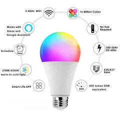  1 Tuya Wifi Smart Bulb Led Lamp E27 Phone APP Control