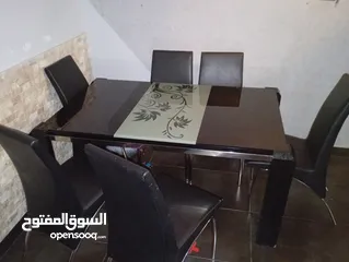  1 طاولة سفرة سيكوريت 6 مقاعد جلد