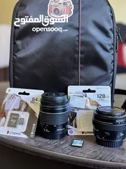  2 عدسات للبيع وشنتة وميموري عدسة 50mm 1.4 وعدسة 28/80
