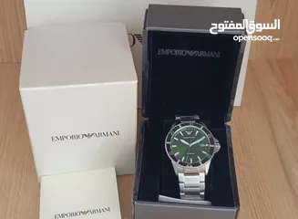  10 Original EMPORIO ARMANI AR11338 DIVER STAINLESS STEEL SILVER & GREEN TONE MENS WATCH