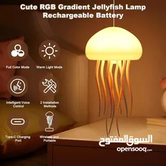  1 تيبل لامب جيلي ليد قنديل البحر  مصباح LED على شكل قنديل البحر الراقص إضاءة ليلية هادئة وملونة ت