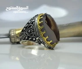  10 خواتم فضه يمني متوج با العقيق اليماني فخامه