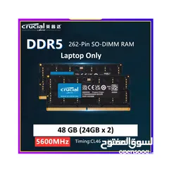  1 Crucial 48GB (24GB x 2) DDR5 5600MHz Laptop RAM
