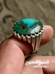  3 خاتم فضه مشغول يدوي حجر فيروز ‏ ‏ ‏لون نادر أصلي  100‎%‎