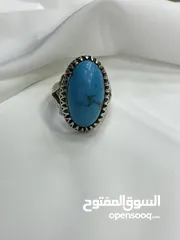  7 *خاتم فضة بحجر فيروز طبيعي نيشابوري – عيار 925، وزن 16.5 جرام*