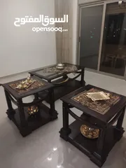  3 طاولة سفرة وطاولة وسط مع طربيزات عدد 2 خشب زان