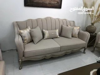  2 طقم كنب صالون محلي 2 ثلاثية و 2 مفرد، 7 مقاعد أو 8، حفر زان صلون نخب تشطيب عالي الجودة