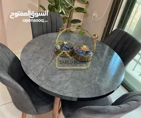  2 طاولة سفرة دائرية مع 4 كراسي سطح الطاولة خشب ملبس فورمايكا – مقاوم للخدوش وسهل التنظيف