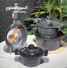  1 طناجر Golden Zara ماركة مشهورة بجودتها العالية!  الطقم يتضمن 3 طناجر + مقلى  النوعية الثقيلة