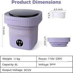  1 غسالة محمولة بسعة 6 لتر، غسالة صغيرة قابلة للطي مع تعقيم بالضوء الأزرق، غسالات ملابس صغيرة مع تجفيف،