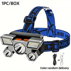  1 مصباح رأس LED مع بطارية قابلة لإعادة الشحن عبر USB،