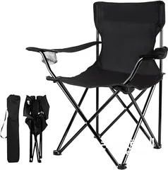  1 Al Maari Folding Camping Chair  Portable Beach Chair with Cup Holder  With Carry Bag  For Fishing
