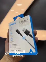  1 وصلة شحن انكر  مكفوله 18 شهر  Anker power line select usd3 ft  0.9m  قماش  Made for iPhone +ipad