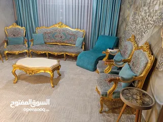  3 خشب زان طقم كنب فاخر بلون (فيروزي +ذهبي)مصري خشب زان