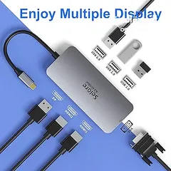  2 يو اس بي هاب ومقسم شاشة (VGA, HDMI, DP) USB C to Dual HDMI Adapter,7 in 1 USB C Docking Station
