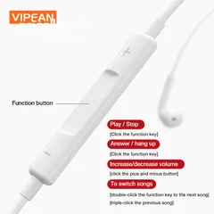  3 سماعه اذن اصلي  مدخل AUX 3.5 عالي الجودة  AUX Input VFan M04 Earphone Original Lightning Chip