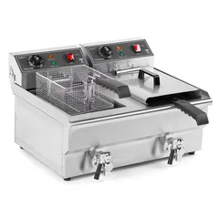  2 قلاية كهربائية مزدوجة ستانلس ستيل مع حنفيات لتصفية الزيت – بسعر 2000 شيكل