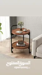  1 طاولة جانبية متحركة مع بكرات – طاولة قهوة دائرية  طاولة قهوة صغيرة بعربة من طبقتين بتصميم