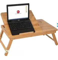  2 طاولة خشب بامبو متحركة على السرير مع مروحة تبريد عدد 2 قاعدة علوية قابلة للارتفا