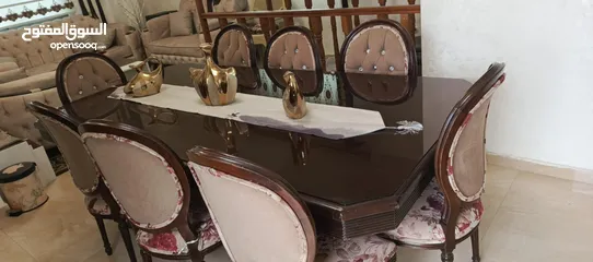  6 طاولة طعام فاخرة مع 8 كراسي - خشب زان وتصميم كلاسيكي أنيق
