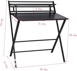  10 مكتب قابل للطي يناسب المساحات الصغيرة من تي جي هوم، مكتب كمبيوتر من مستويين مزوَّد برف مكتب منزلي
