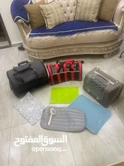  2 قفص قطط وحقائب للقطط.