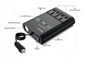  6 محول كهربائي للسيارة بقدرة 150 وات ومنافذ USB متعددة يمكنك استخدامه لتشغيل أو شحن أجهزة مثل الابتوب