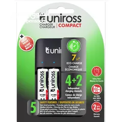  1 Uniross Battery Charger With 4 Unit 300mA AA Battery 4 بطاريات يعاد شحنهم مع شاحن