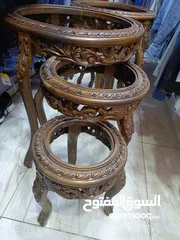 9 طقم طربيزات زان حفر دمياطي بحاله الوكاله ناقصه زجاج وبس عندي طقمين بسعر 120 دبنار
