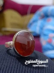  3 خاتم عقيق يماني كرزي صياغه يدويه حجر كبير