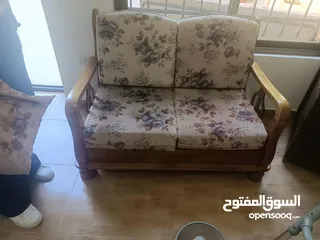  14 طقم موريس سبع مقاعد خشب زان مع طاولة وسط خشب زان مع سجلونة حديد