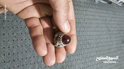  6 خاتم فضه اراني مقاس 23 22 حجر عقيق