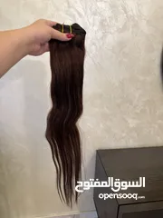  2 شعر طبيعي 100/100 جديد غير مستعمل (كلبسات 8 قطع ) لون بني