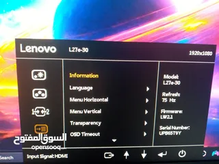  10 شاشه كمبيوتر (IPS )lenovo الجوده 1080 1920 و عدد اطارات الشاشه 75hz و التاخير 4ms