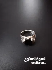  6 خاتم حجر يماني اسود فضة 925